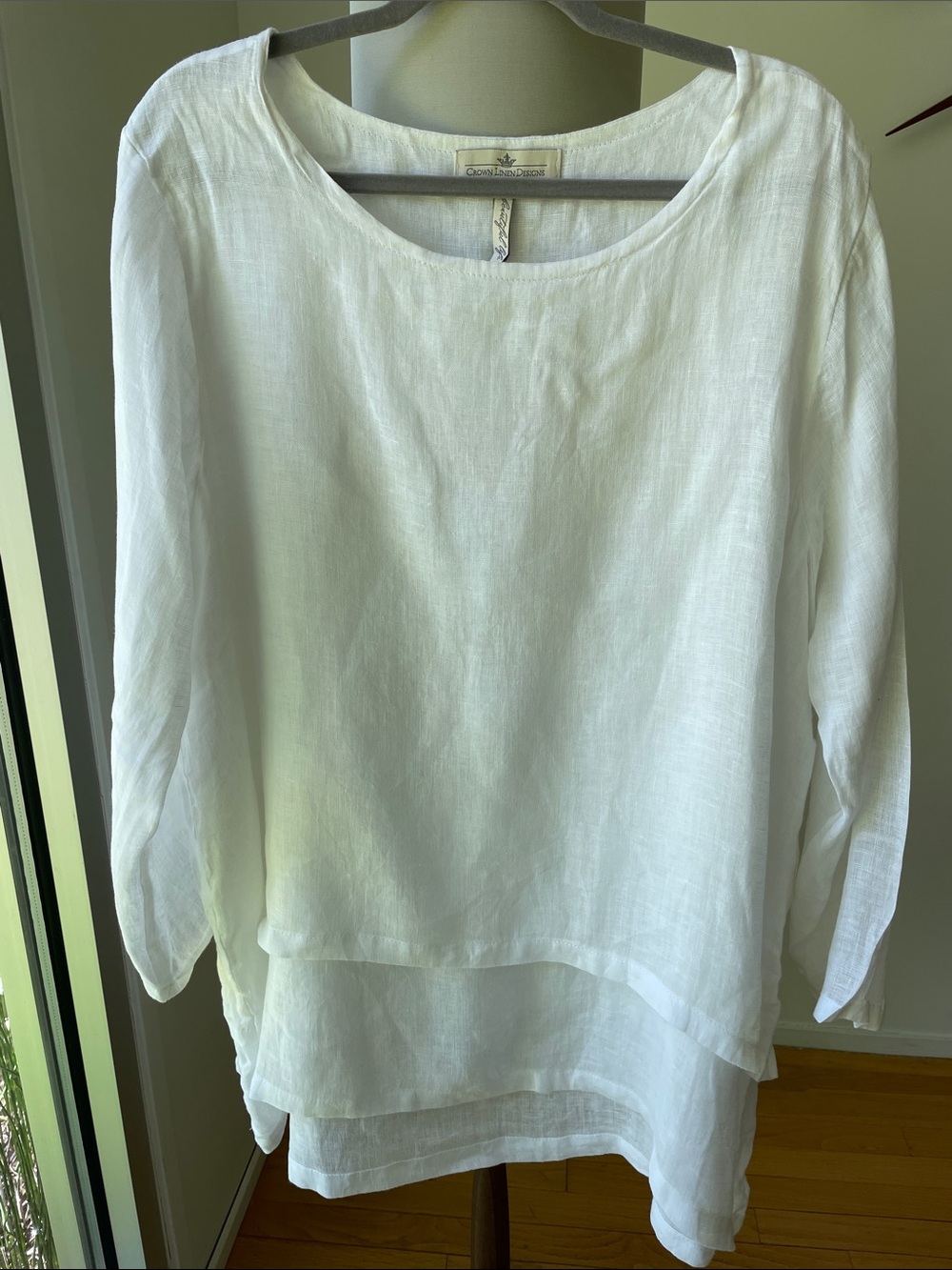 Crown Linen Designs white linen layered hem tunic
